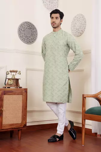 Green viscose jacquard kurta