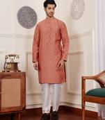 Rustic orange viscose jacquard kurta
