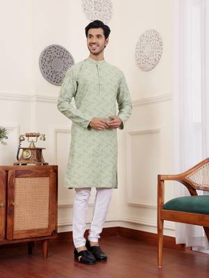 Green viscose jacquard kurta 4