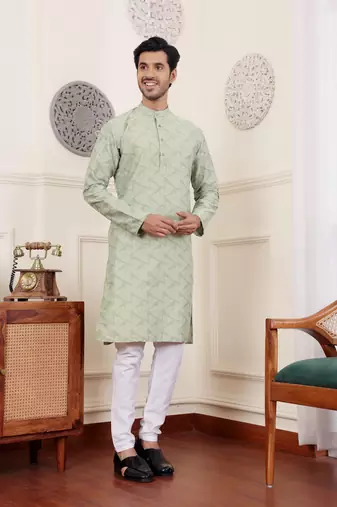 Green viscose jacquard kurta