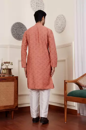 Rustic orange viscose jacquard kurta