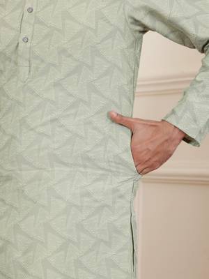 Green viscose jacquard kurta 5