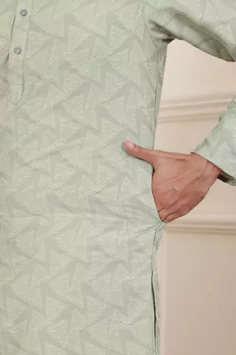 Green viscose jacquard kurta