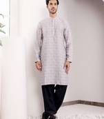 Light grey viscose jacquard kurta