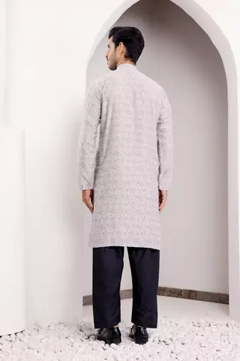 Light grey viscose jacquard kurta