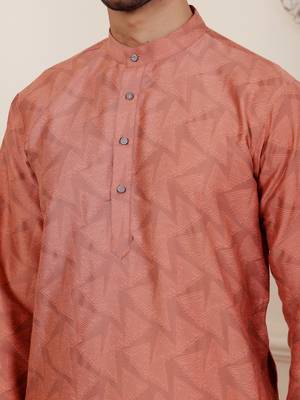 Rustic orange viscose jacquard kurta 5