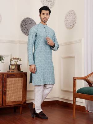 Blue viscose jacquard kurta 4