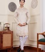 Light cream viscose jacquard kurta