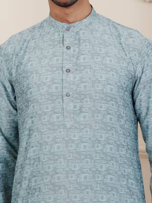 Blue viscose jacquard kurta 5
