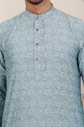 Blue viscose jacquard kurta
