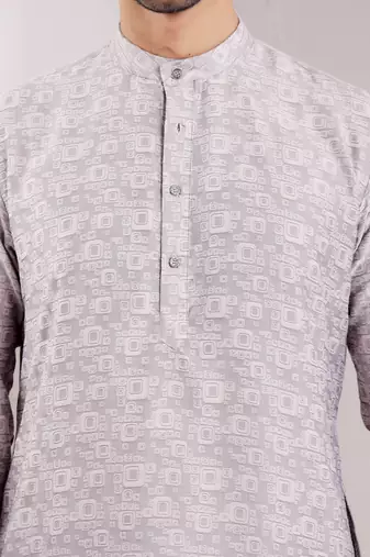 Light grey viscose jacquard kurta