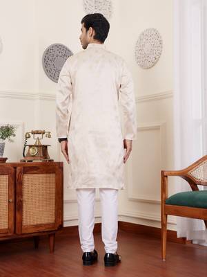 Light cream viscose jacquard kurta 2