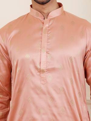 Coral orange viscose jacquard kurta 4
