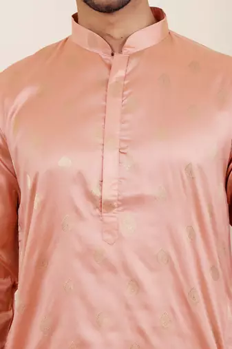 Coral orange viscose jacquard kurta