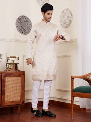 Light cream viscose jacquard kurta 3