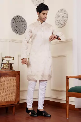 Light cream viscose jacquard kurta