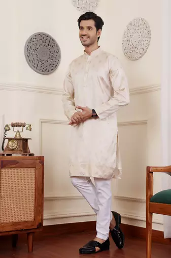 Light cream viscose jacquard kurta