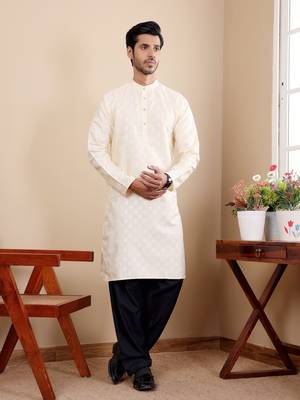 Off white viscose jacquard kurta 1