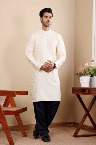 Off white viscose jacquard kurta