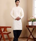 Off white viscose jacquard kurta