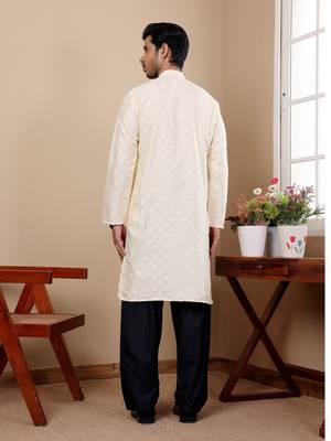 Off white viscose jacquard kurta 2