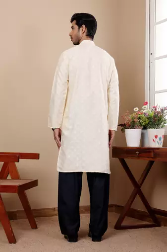 Off white viscose jacquard kurta
