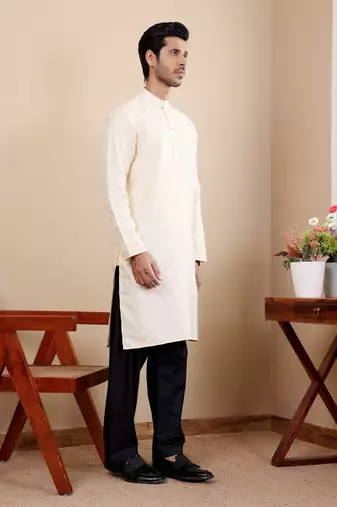 Off white viscose jacquard kurta