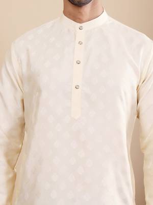 Off white viscose jacquard kurta 5