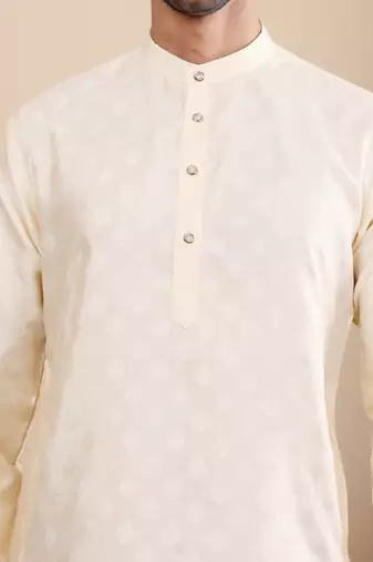 Off white viscose jacquard kurta