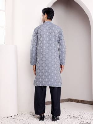 Greyish blue viscose jacquard kurta 2