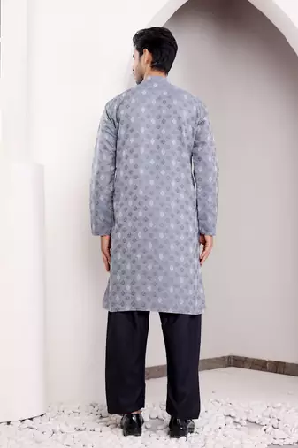 Greyish blue viscose jacquard kurta