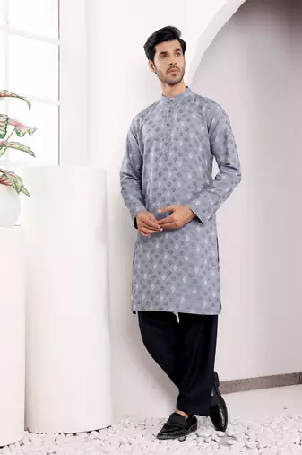 Greyish blue viscose jacquard kurta