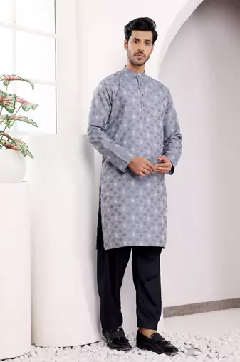 Greyish blue viscose jacquard kurta