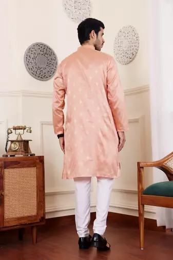 Coral orange viscose jacquard kurta