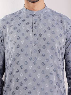 Greyish blue viscose jacquard kurta 5