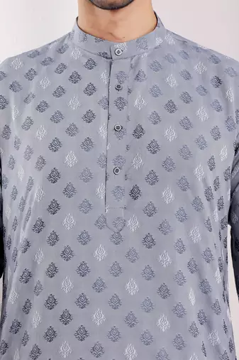 Greyish blue viscose jacquard kurta