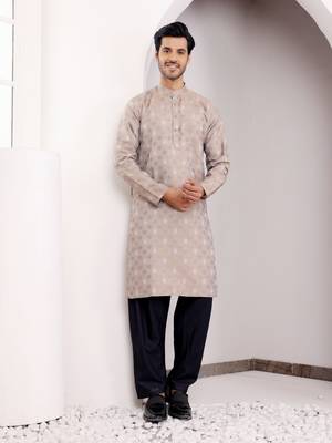 Light brown viscose jacquard kurta 1