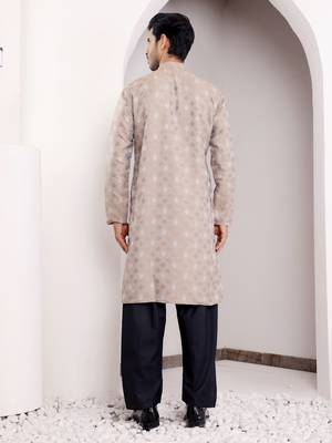 Light brown viscose jacquard kurta 2