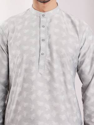 Light grey viscose jacquard kurta 4