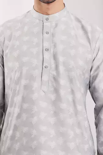 Light grey viscose jacquard kurta