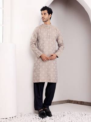 Light brown viscose jacquard kurta 3