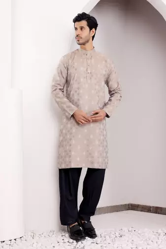 Light brown viscose jacquard kurta