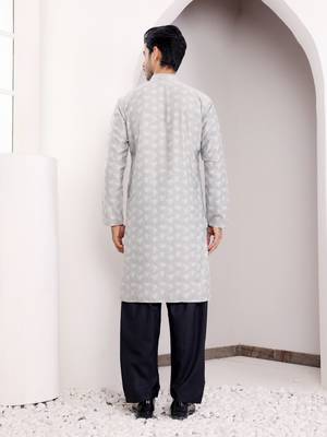 Light grey viscose jacquard kurta 5