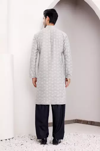 Light grey viscose jacquard kurta