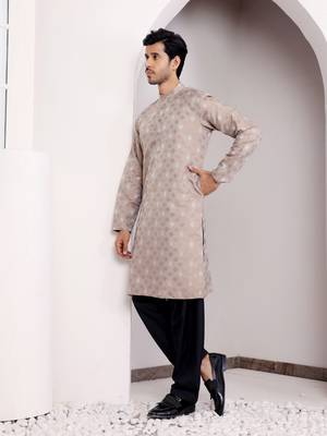 Light brown viscose jacquard kurta 4