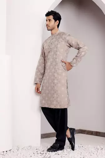Light brown viscose jacquard kurta