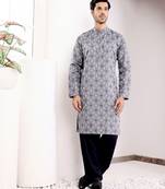 Bluish grey viscose jacquard kurta