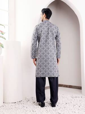 Bluish grey viscose jacquard kurta 2
