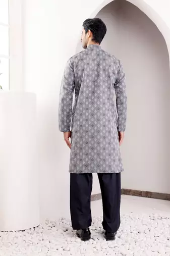 Bluish grey viscose jacquard kurta