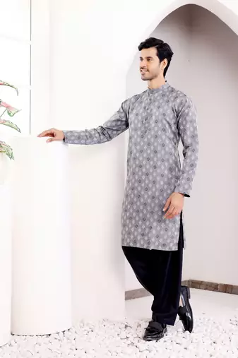 Bluish grey viscose jacquard kurta
